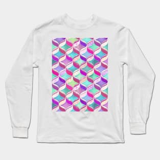 Patchwork Ribbon Ogee Pattern with Pink & Purple Long Sleeve T-Shirt